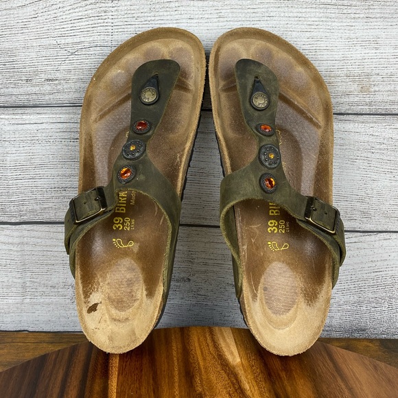 Birkenstock Gizeh Olive Green Jewel Thong Sandal Women’s Size 8 EU 39 - Picture 10 of 12
